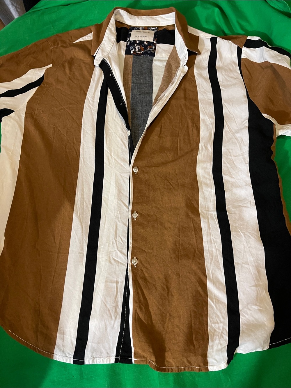 Denim & Flower Brown, White & Black Striped Button-Up Shirt